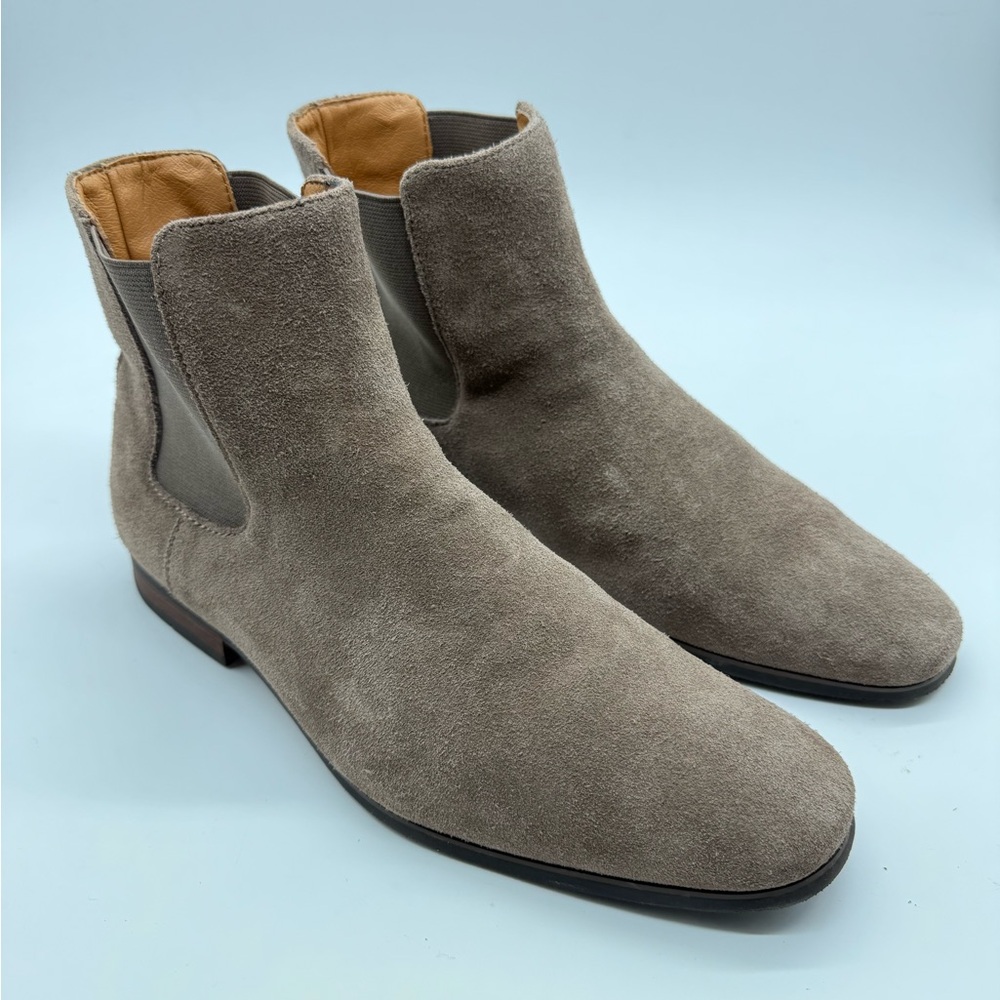 Express Boots Mens 8 Casual Ankle Chelsea Flat Comfort Beige Leather Pull On